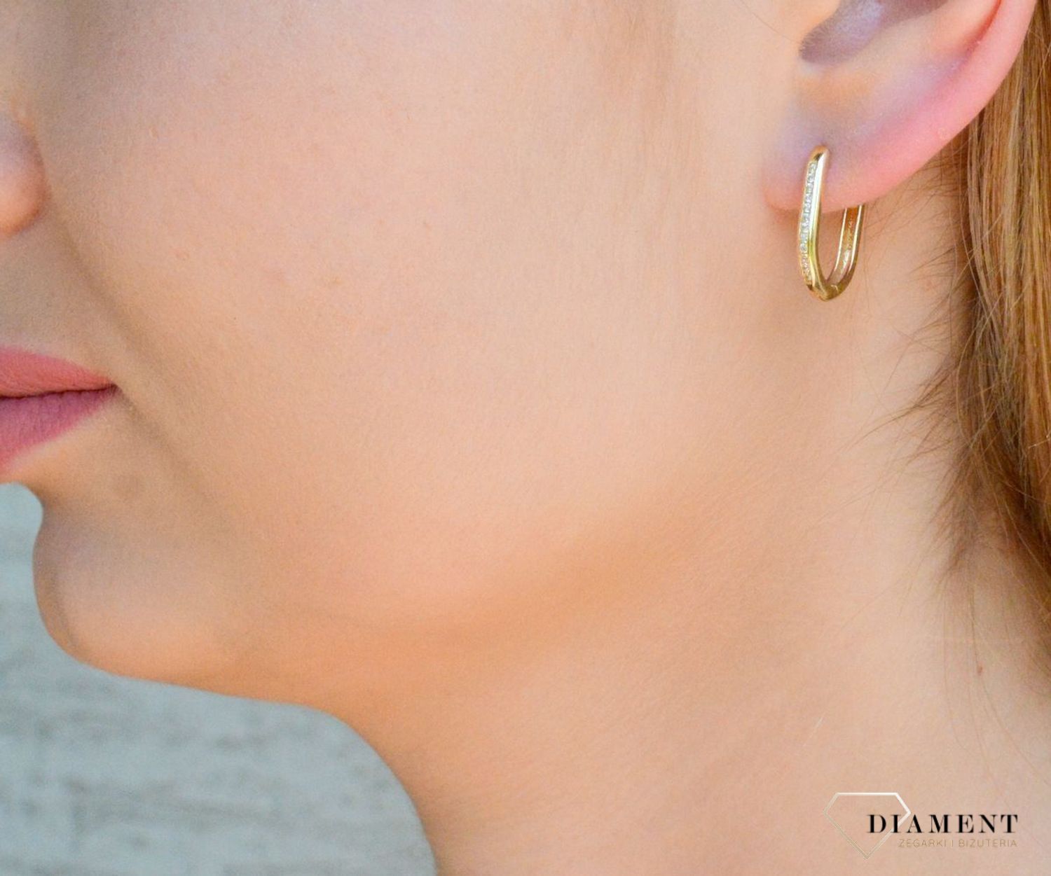 Złote kolczyki damskie 585 owalne z cyrkonią KL 11987.jpg